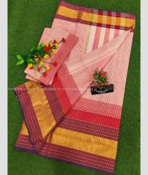 Baby Pink and Red color Uppada Cotton sarees with all over checks design -UPAT0004749
