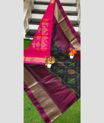 Pink and Plum Velvet color Uppada Soft Silk sarees with pochampally border design -UPSF0004168
