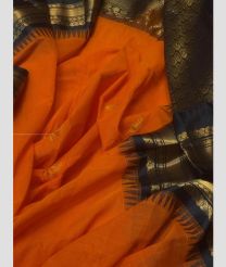 Orange and Black color gadwal cotton handloom saree with all over buties with temple kuthu interlock border design -GAWT0000218