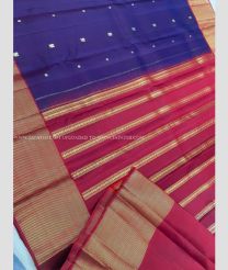 Navy Blue and Deep Pink color kanchi pattu handloom saree with all over double warp thread with traditional buties design -KANP0013701