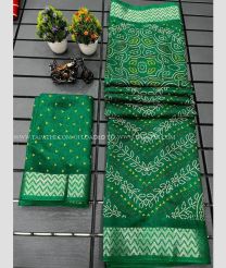 Pine Green and Silver color silk sarees with all over printed with 5inch jacquard border design -SILK0017576