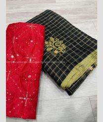 Red and Black color Organza sarees with all over checks design -ORGS0003206