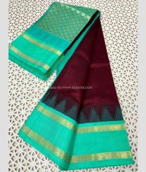 Turquoise and Maroon color kuppadam pattu sarees with two side rudraksha border design -KUPP0097189