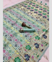 Lite Turquoise and Cream color silk sarees with meenakari border design -SILK0017802