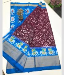 Blue and Dark Maroon color pochampally ikkat pure silk handloom saree with pochampally ikkat design -PIKP0036126