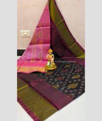 Rose Pink and Plum Velvet color Uppada Soft Silk handloom saree with all over pochampally design -UPSF0004113