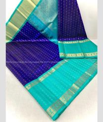 Blue and Blue Turquoise color kuppadam pattu sarees with kuppadam kanchi border design -KUPP0097206