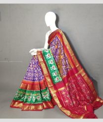 Purple and Pink color pochampally ikkat pure silk handloom saree with kanchi border design -PIKP0037192