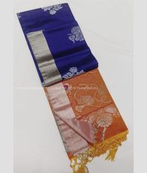 Navy Blue and Carrot Orange color soft silk kanchipuram sarees with all over buties design -KASS0001028