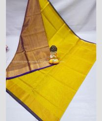 Brown and Yellow color Uppada Tissue handloom saree with plain saree design -UPPI0000419