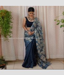Black and Cream color linen sarees with all over digital printed design -LINS0003708