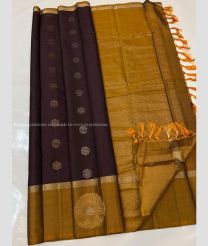 Chocolate and Brown color soft silk kanchipuram sarees with all over big buties design -KASS0000543