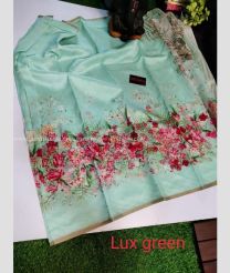 Aquamarine and Lite Brown color linen sarees with all over flower printed design -LINS0003349