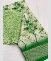Half White and Green color Chiffon sarees with floral print design -CHIF0000081