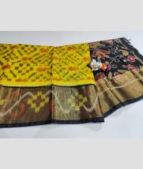 Mustard Yellow and Black color Ikkat sico handloom saree with pochampalli ikkat design -IKSS0000337