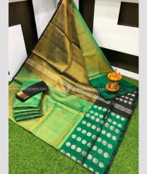 Green and Golden Brown color Uppada Tissue handloom saree with plain with mla buties design -UPPI0001622