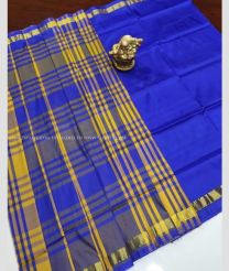Mustard Yellow and Blue color Uppada Soft Silk handloom saree with all over big checks saree design -UPSF0001860
