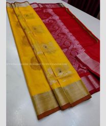 Yellow and Red color soft silk kanchipuram sarees with kaddy border saree design -KASS0000393