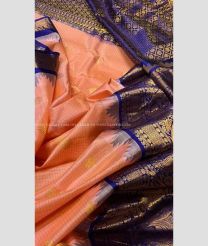 Peach and Navy Blue color gadwal pattu sarees with kanchi kuttu border design -GDWP0001898