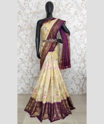 Cream and Magenta color pochampally ikkat pure silk sarees with kanchi border design -PIKP0037936