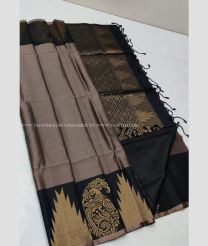 Lite Brown and Black color soft silk kanchipuram sarees with all over buttas design -KASS0001034