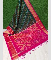 Pine Green and Pink color Ikkat sico handloom saree with all over ikkat design -IKSS0000361