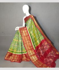 Acid Green and Deep Pink color pochampally ikkat pure silk handloom saree with kanchi border design -PIKP0037193