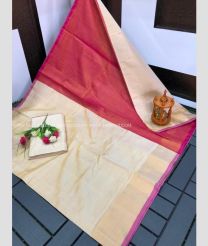 Half White and Pink color Uppada Tissue handloom saree with plain border design -UPPI0001779