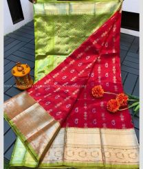Red and Lite Parrot Green color kuppadam pattu handloom saree with kanchi kuppadam border design -KUPP0097156