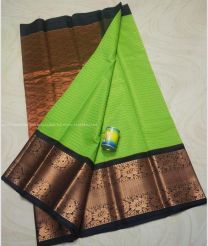 Black and Green color Chenderi silk handloom saree with all over small checks with kanchi border saree design -CNDP0012098