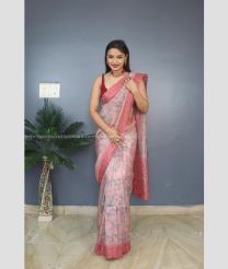 Peach color Organza sarees with all over beautiful kalamkari prints and  beautiful embroided pallu with elegant border design -ORGS0003233