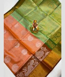 Copper and Fern Green color mangalagiri pattu handloom saree with all over buties design -MAGP0026203