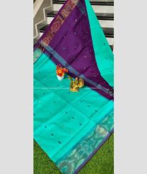 Blue Turquoise and Plum Purple color Tripura Silk handloom saree with pochampally border design -TRPP0008558