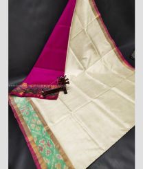Cream and Pink color uppada pattu handloom saree with pochampally border design -UPDP0021222