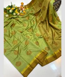 Aquamarine and Oak Brown color Kora sarees with all over buttas design -KORS0000143