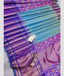 Sky Blue and Purple color pochampally ikkat pure silk handloom saree with all over hand made designer bone checks with hand made jacquard border -PIKP0021619