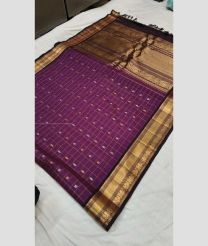 Plum Purple and Black color gadwal sico handloom saree with all over checks and buties design -GAWI0000564