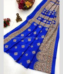 Blue and Brown color linen sarees with all over printed design -LINS0003305