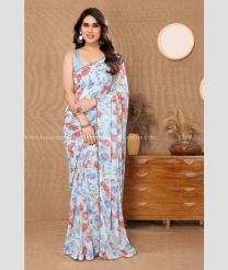 Sky Blue color Georgette sarees with patternprinted redy wear saree with small lace design -GEOS0024115