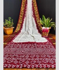 White and Maroon color silk sarees with all over bandhej pattern pritned design -SILK0017312