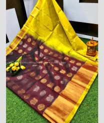 Maroon and Yellow color kuppadam pattu handloom saree with all over buttas design -KUPP0097178