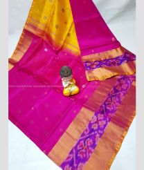Neon Pink and Yellow color uppada pattu handloom saree with all over nakshtra buties with pochampally border design -UPDP0021027