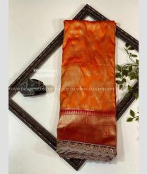 Orange and Red color Banarasi sarees with jari woven all over with muniya woven border design -BANS0018797