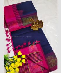 Navy Blue and Pink color Tripura Silk handloom saree with plain with pochampally border design -TRPP0008497