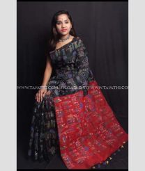 Black and Red color Chenderi silk handloom saree with printed sarees design CNDP0000657