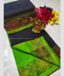 Black and Green color Tripura Silk handloom saree with plain with pochampally border design -TRPP0008492