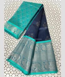 Navy Blue and Turquoise color mangalagiri pattu sarees with both sides kanchi border design -MAGP0026643