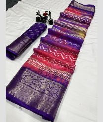 Bean Red and Purple color silk sarees with all over jiz jaz lines with jacquard border design -SILK0017546