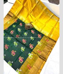 Forest Fall Green and Yellow color uppada pattu handloom saree with all over buttas design -UPDP0021921