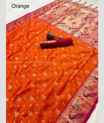 Saffron and Cream color paithani sarees with minakari boder and heavy mina zari weaving pallu design -PTNS0005244